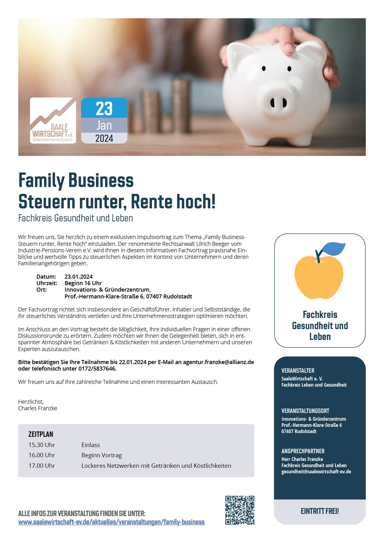 Veranstaltungsblatt "Family Business – Steuern runter, Rente hoch!"